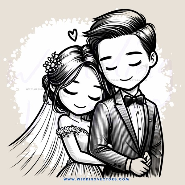 a bride and groom in black and white