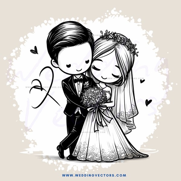 couple in wedding dress and suit with flowers holding each other