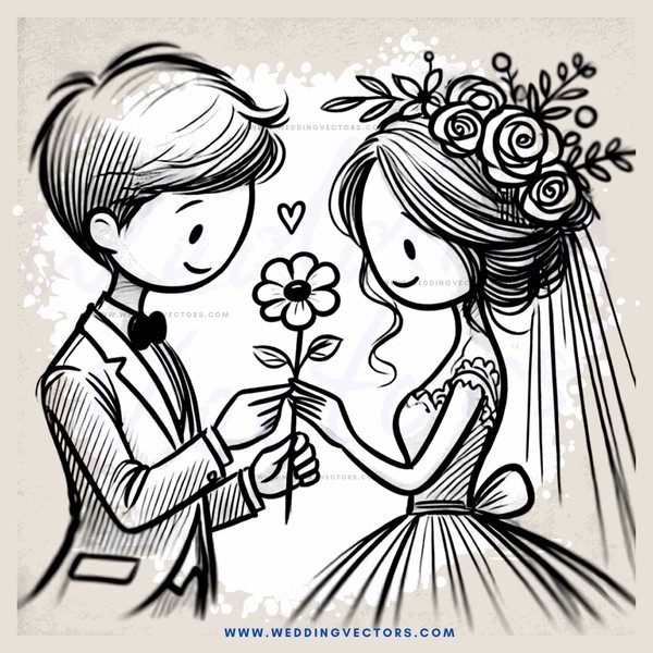 a young couple exchanging flowers