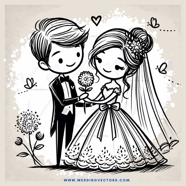groom and bride portrait with flowers