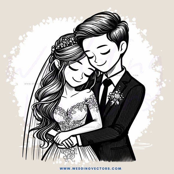 a bride and groom hugging