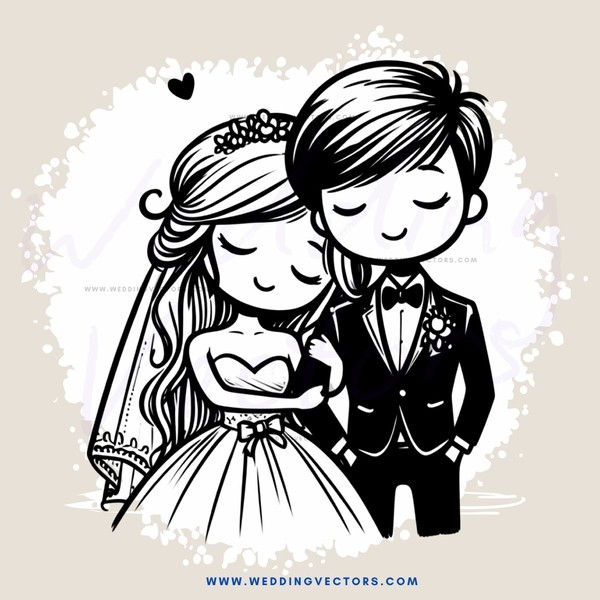 a bride and groom in happiness
