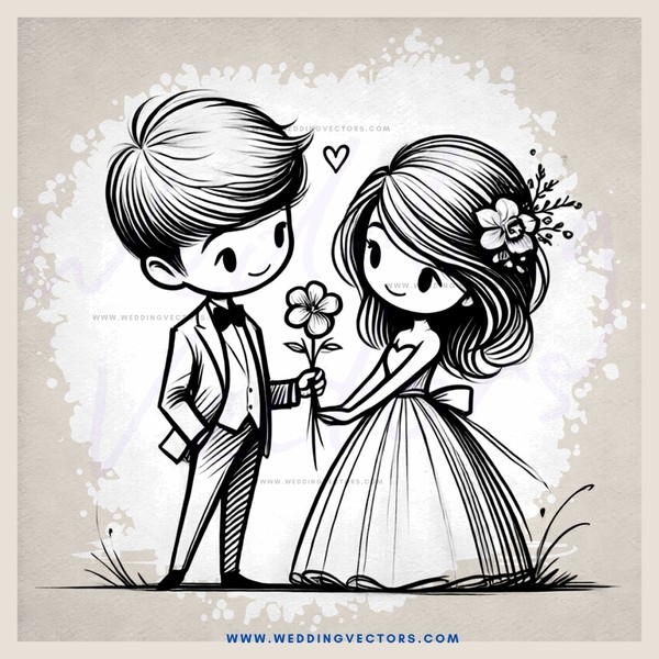 a boy and girl holding flowers