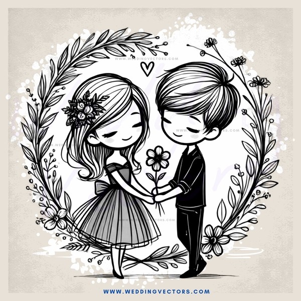 the couple is holding flowers