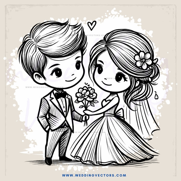 an engaged couple standing and holding flowers