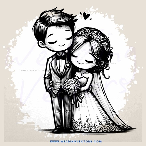 the bride and groom in wedding attire