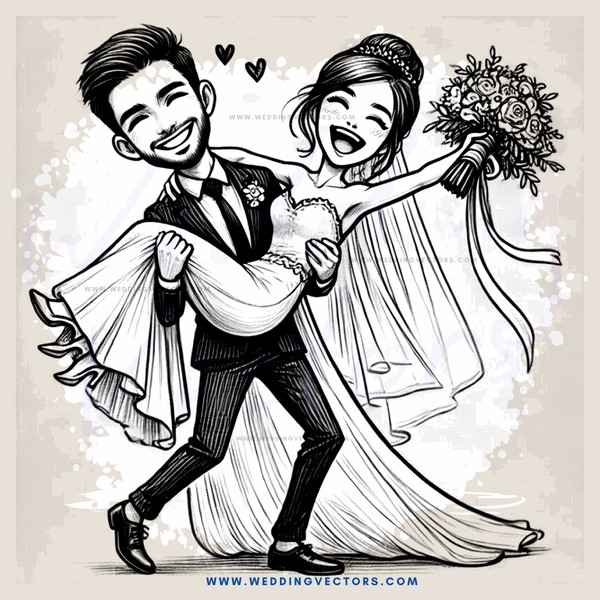 newlyweds hugging and laughing