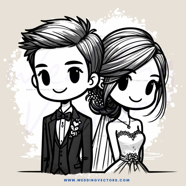 a bride and groom in cartoon style