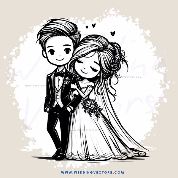 engaged couple kissing in black and white illustration