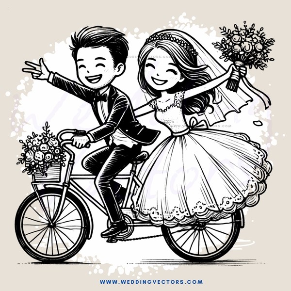 couple on bicycle with flowers and gifts