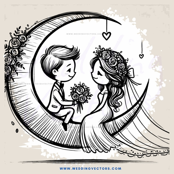 a boy and girl in a moon banner