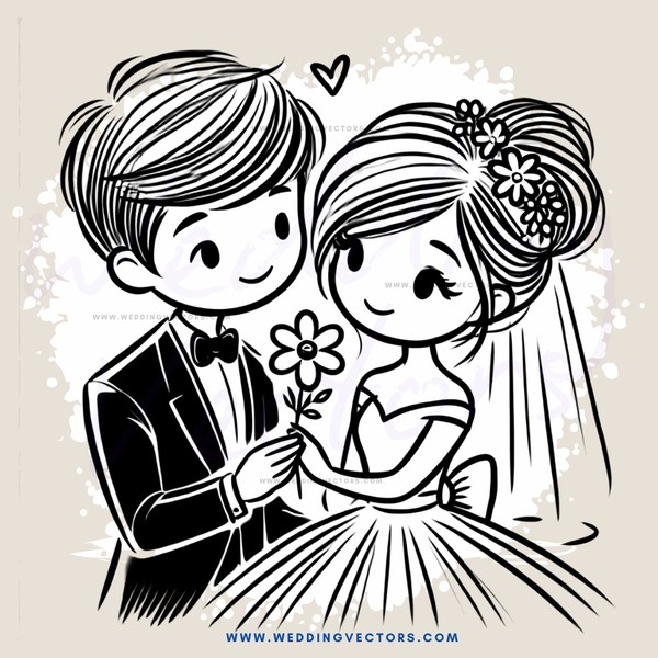 a bride and groom with a flower