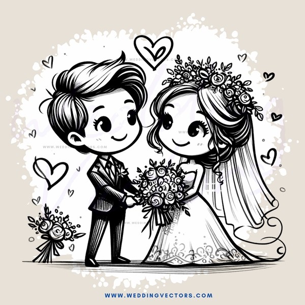 groom and bride hold flowers for each other