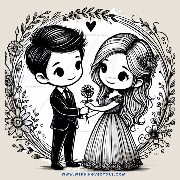a young couple with flowers and an "i" heart