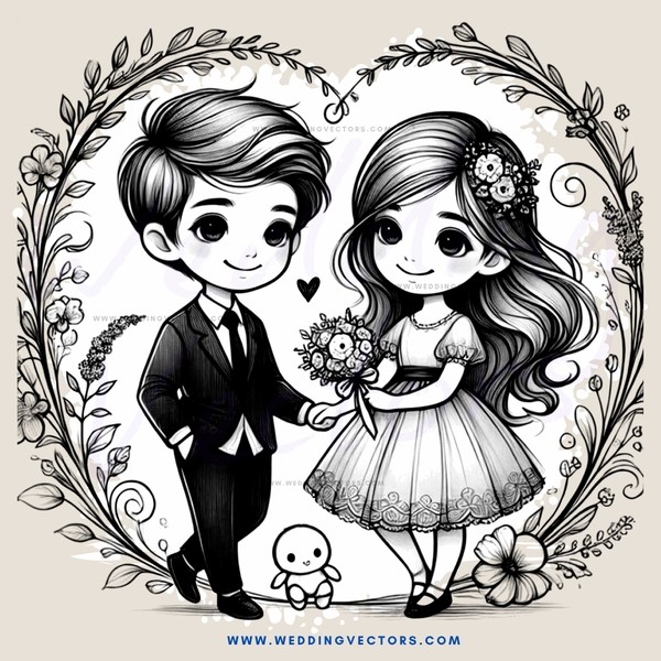 a boy and girl holding flowers
