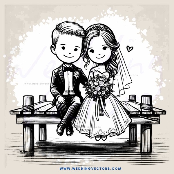 a bride and groom on a bench
