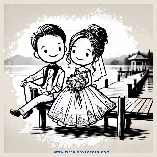 a cartoon drawing of a couple
