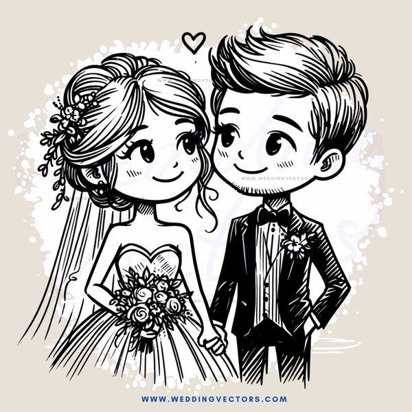 the newlyweds are posing for their picture