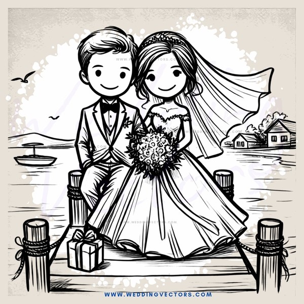 a newlywed couple on their wedding day