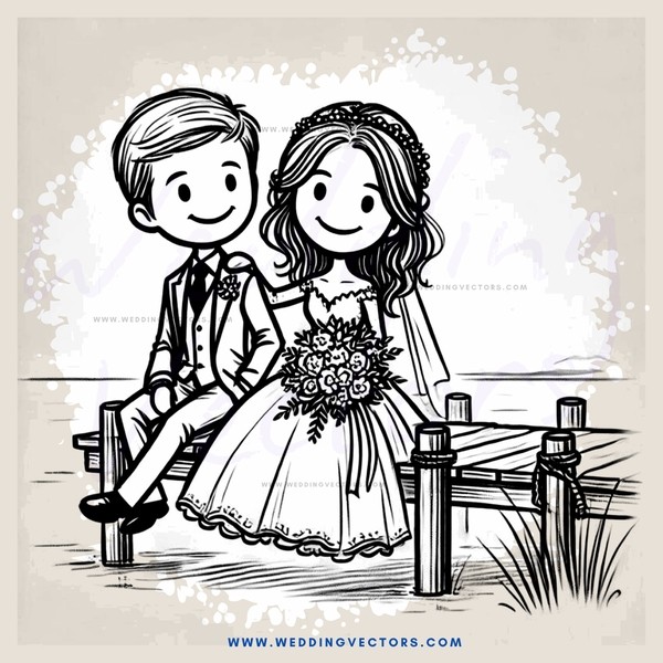 a bride and groom sitting on a bench