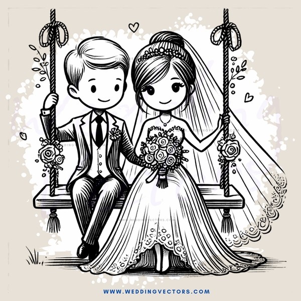 a couple on swings with flowers and hearts