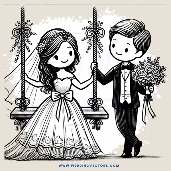wedding bride and groom standing in balloon chair