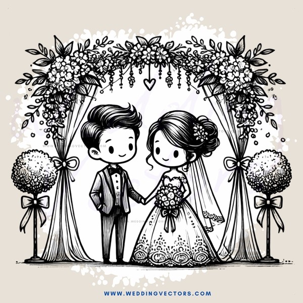 a bride and groom in black and white