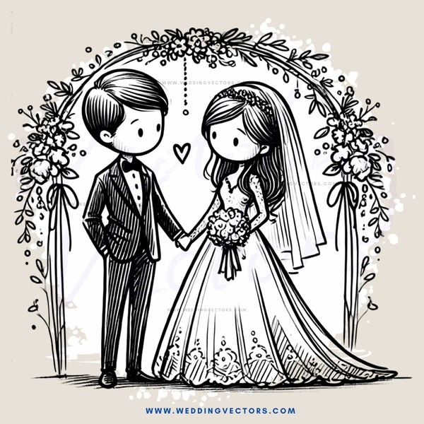 groom and bride in black and white wedding picture with hearts