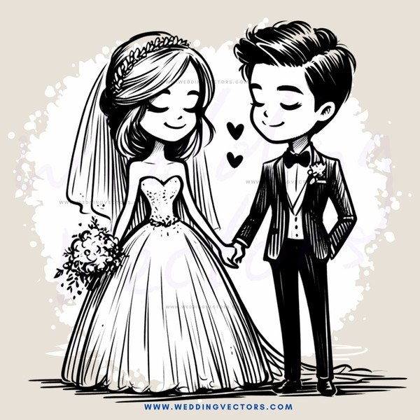 wedding bride and groom cartoon puzzle piece