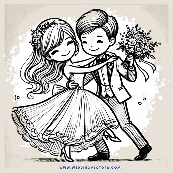 a bride and groom dance in an illustration
