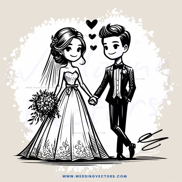 wedding couple standing together and smiling