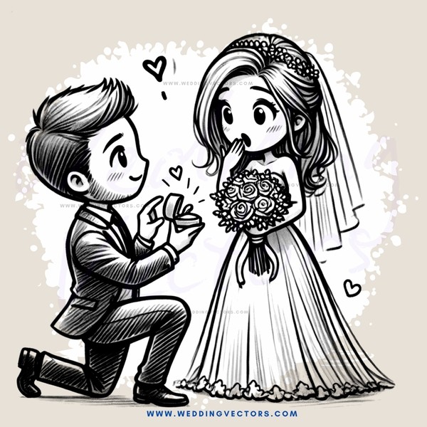 a bride and groom in black and white with hearts