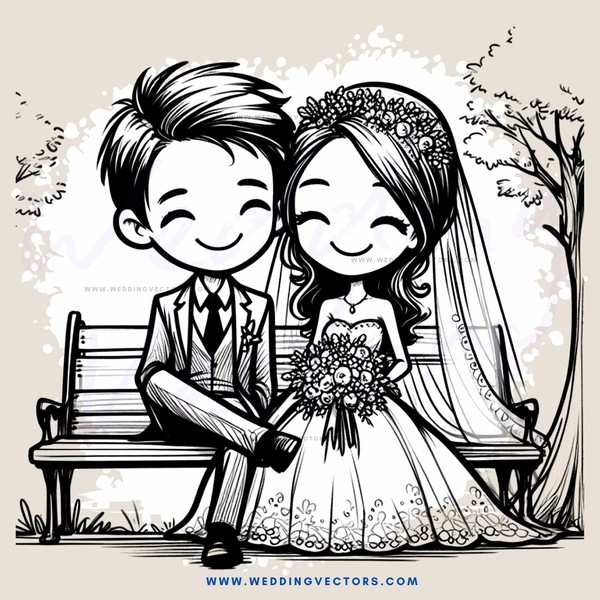 a happy couple sitting on a bench