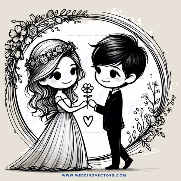 a bride and groom in an illustration