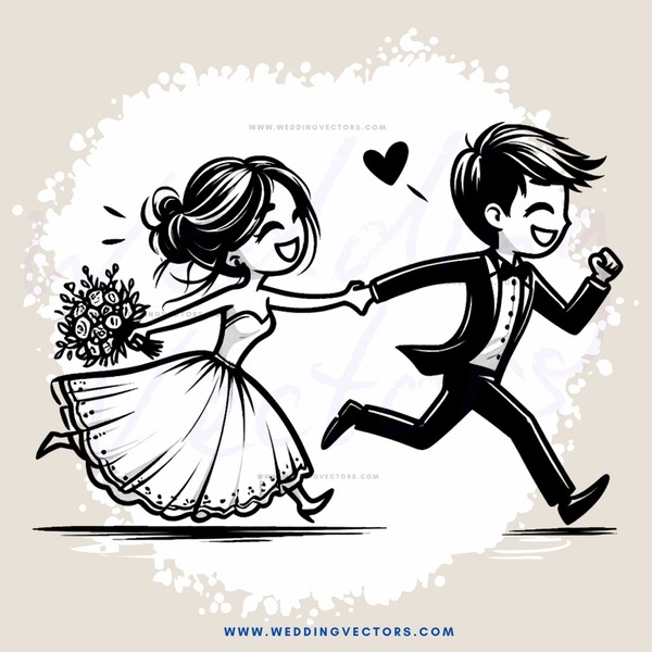 bride and groom running together