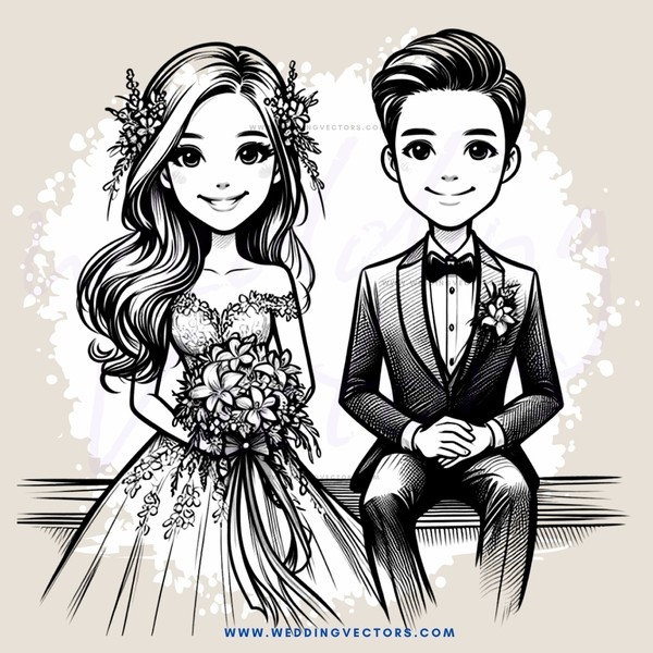 a bride and groom sit together