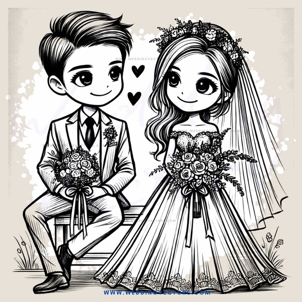 bride and groom together holding flowers
