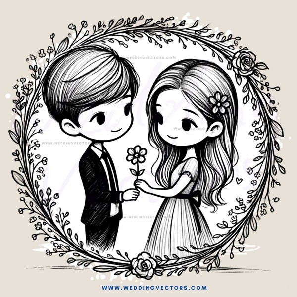 boy and girl holding flowers