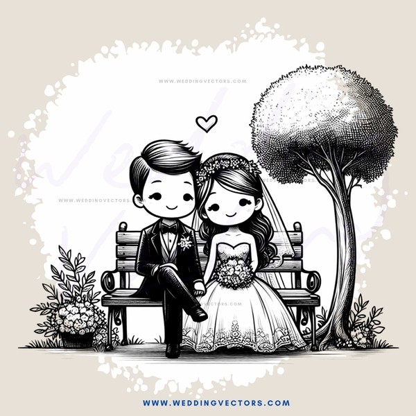 a couple on a bench with a tree in the background