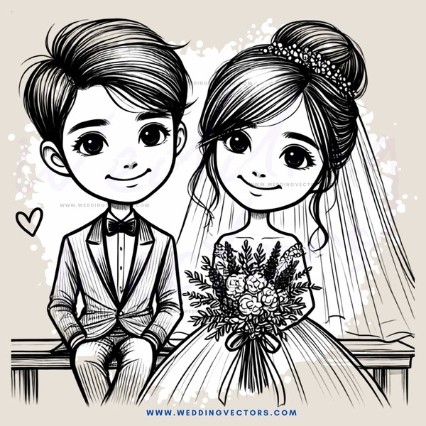 a bride and groom sit together for a picture