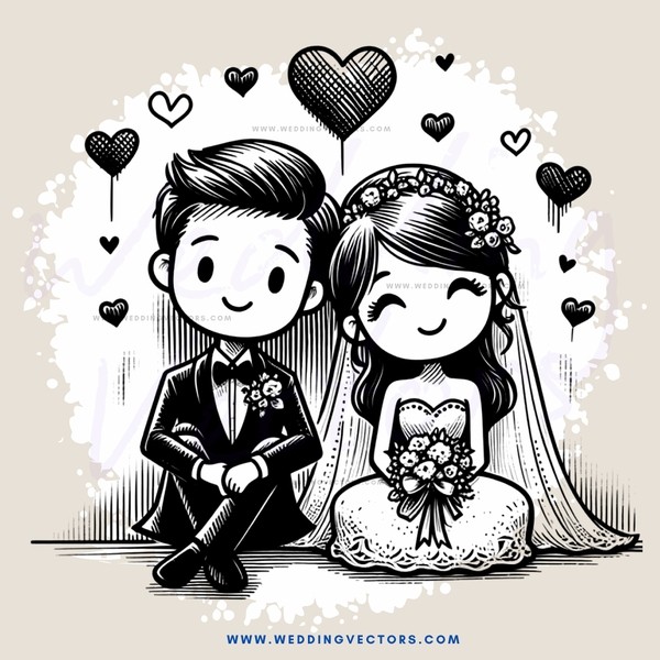 bride and groom with flowers on handles
