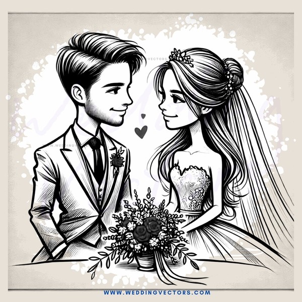 bride and groom with flowers