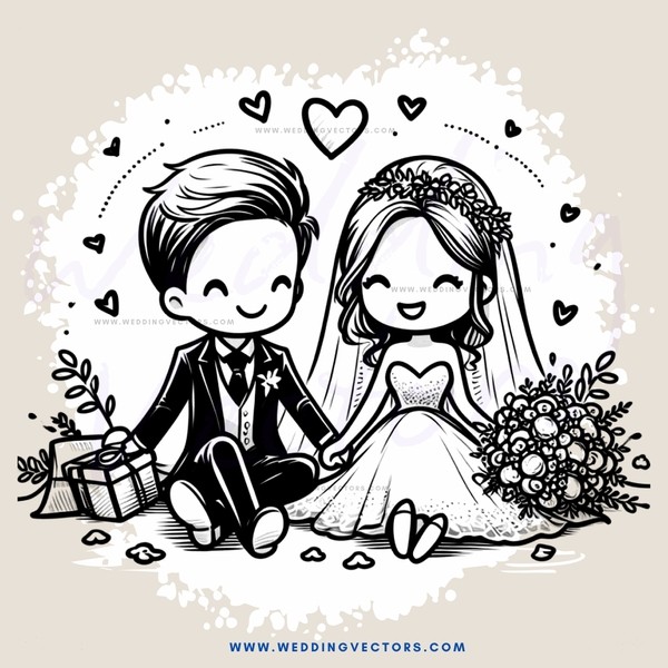 a bride and groom in black and white with flowers