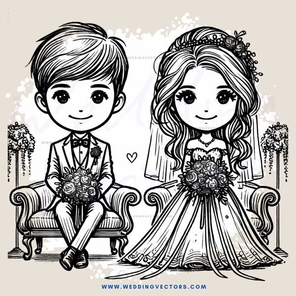 a bride and groom sitting together on chairs