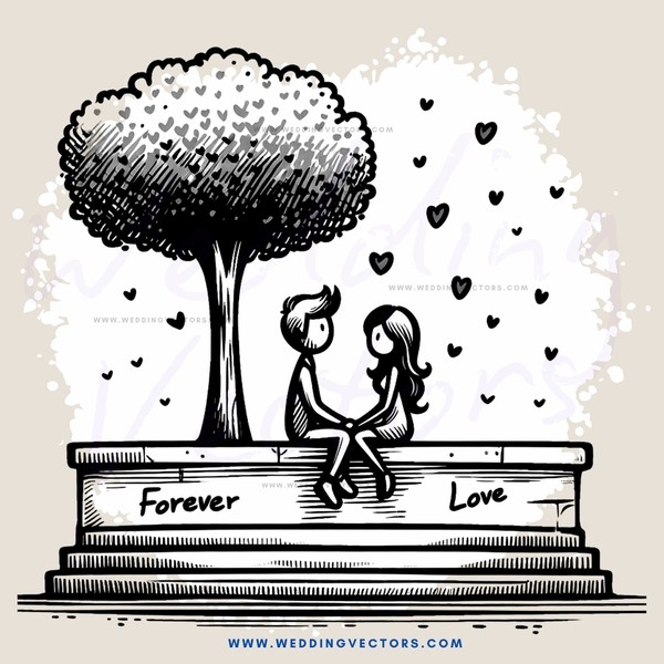 forever love seat drawing in black and white