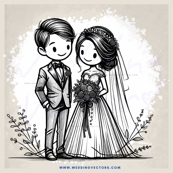 a bride and groom standing next to each other