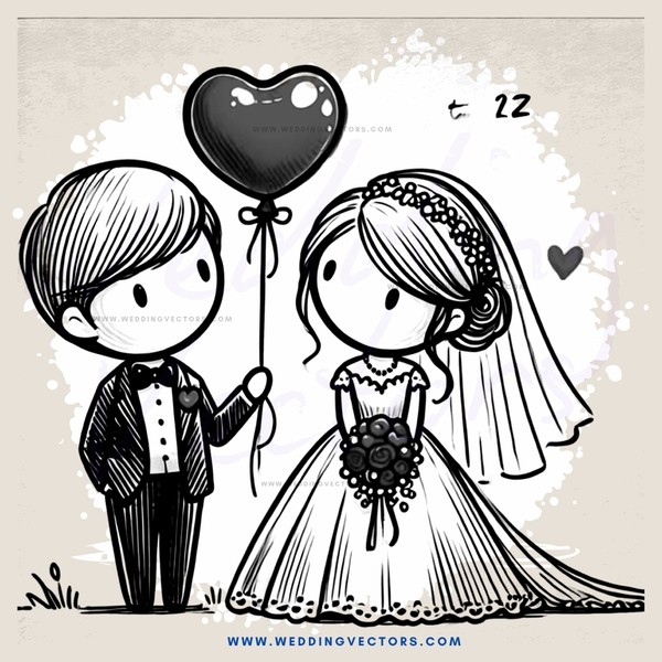 a bride and groom with balloon