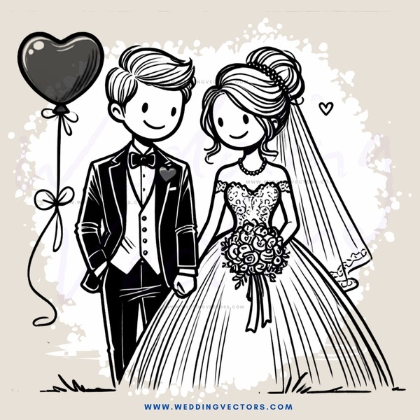 wedding couple cartoon drawing