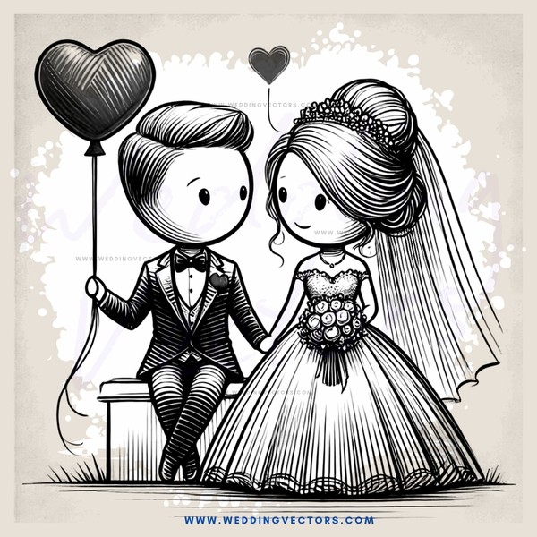 wedding illustration with heart balloon