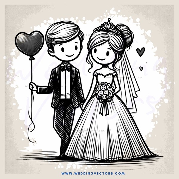 a bride and groom in black and white